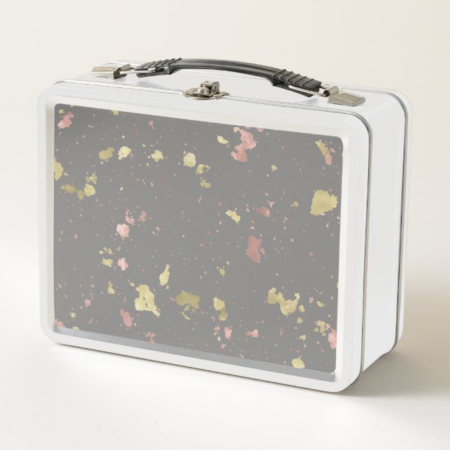 Matte Gold and Rose Gold Flakes Warm Dark Grey Metal Lunch Box (Front)