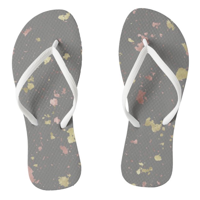 Matte Gold and Rose Gold Flakes Warm Dark Grey Thongs (Footbed)