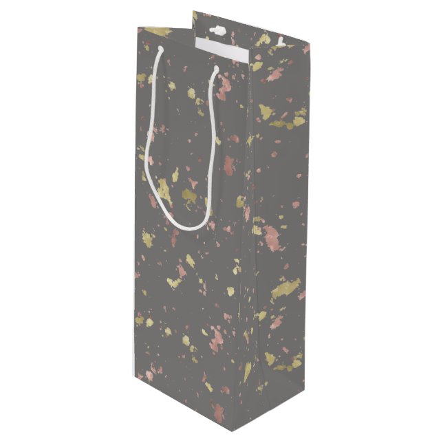 Matte Gold and Rose Gold Flakes Warm Dark Grey Wine Gift Bag (Front Angled)