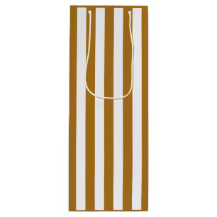 Matte Gold and White Stripe Wine Gift Bag