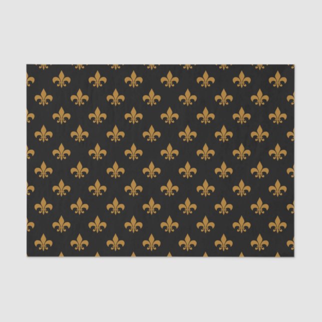 Matte Gold Fleur-de-lis on Black Tissue Paper (Front)