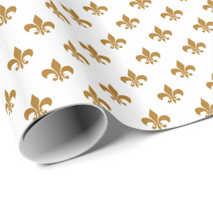 Matte Gold Fleur-de-lis on White Wrapping Paper