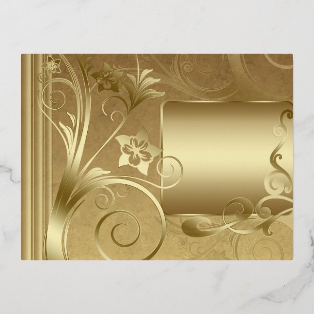Matte gold labels foil invitation postcard (Front)
