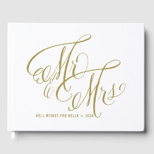 Matte Gold Mr. & Mrs. Elegant Script Wedding Guest Book