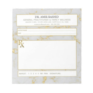 Matte Gold White Grey Marble Doctor Prescription Notepad