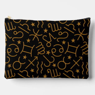 Matte Gold Zodiac Signs and Stars on Black Accessory Pouch
