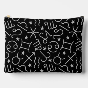 Matte Silver Zodiac Signs and Stars on Black Accessory Pouch
