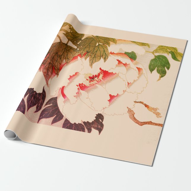 Matte Wrapping Paper Japanese Woodblock  Poppies (Unrolled)
