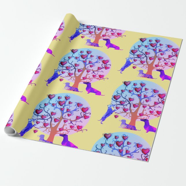 Matte Wrapping Paper, Valentine Dachshund Hearts Wrapping Paper (Unrolled)