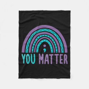 Matter Prevention Awareness Rainbow Semicolon Fleece Blanket