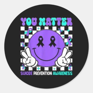 Matter Prevention Awareness Teal Purple Ribbon 1 Classic Round Sticker