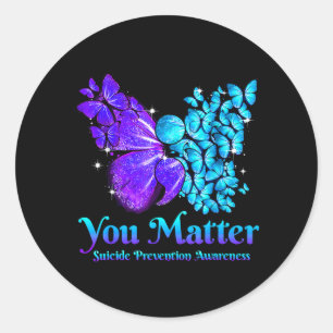 Matter Teal Purple Butterfly Semicolon Positive Classic Round Sticker
