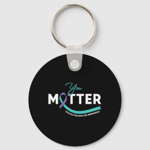 Matter Teal Purple Ribbon Prevention Awareness Key Ring