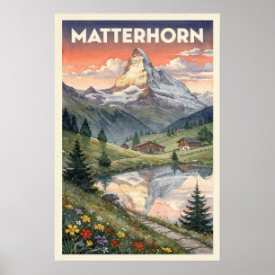 Matterhorn Alpine Vintage Travel Poster