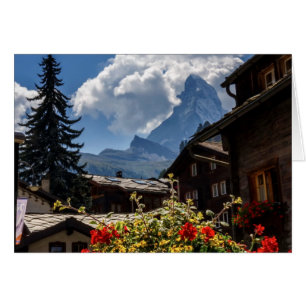 Matterhorn and Zermatt village houses, Switzerland