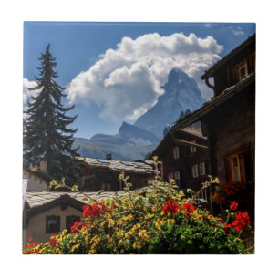 Matterhorn and Zermatt village houses, Switzerland Tile