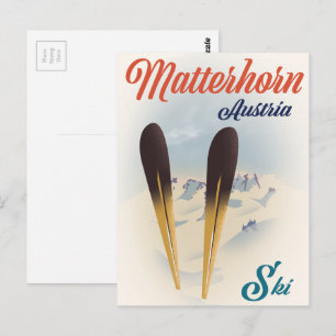 Matterhorn Austria ski poster. Postcard