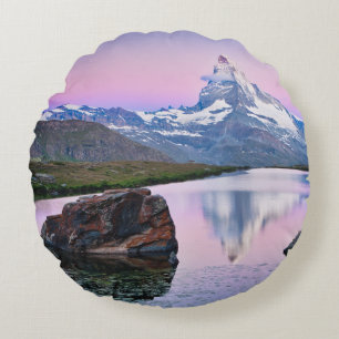 Matterhorn mountain in Zermatt, Switzerland Round Cushion