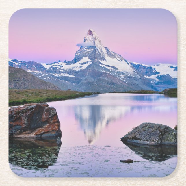 Matterhorn mountain in Zermatt, Switzerland Square Paper Coaster (Front)