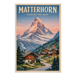 Matterhorn, Switzerland, in a classic retro Poster