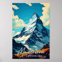 Matterhorn Switzerland vintage travel illustration