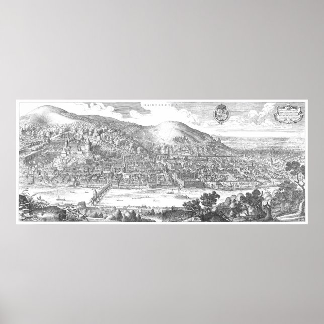 Matthaeus Merian: Heidelberg panorama from 1620 Poster (Front)