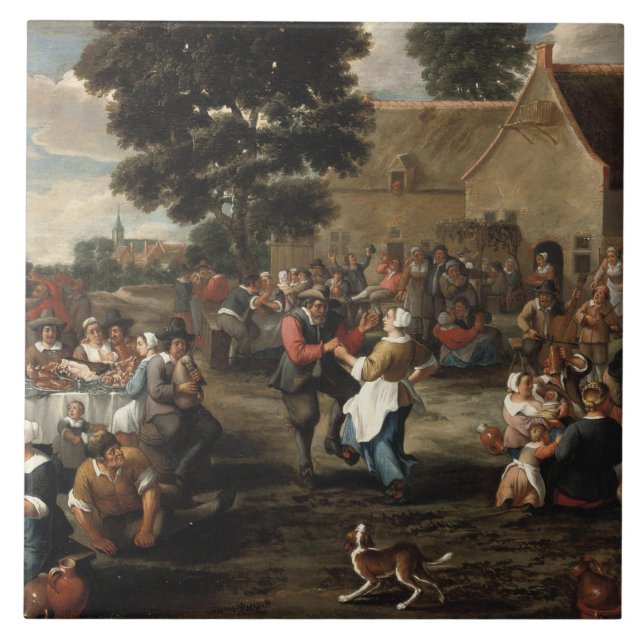 Mattheus van Helmont - A Peasant's Feast Ceramic Tile (Front)