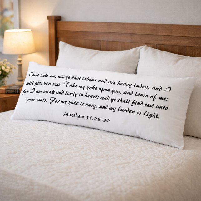 Matthew 11:28 Bible Scripture Verse Black & White Body Cushion (Creator Uploaded)