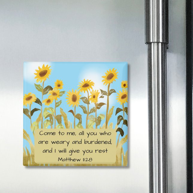 Matthew 11:28 Bible Verse Sunflower Magnet (Creator Uploaded)