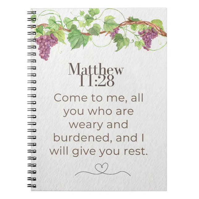 Matthew 11:28 Come to Me Scripture | Grapevine Notebook (Front)