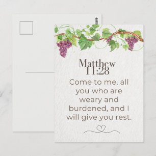 Matthew 11:28 Come to Me Scripture Grapevine Postcard