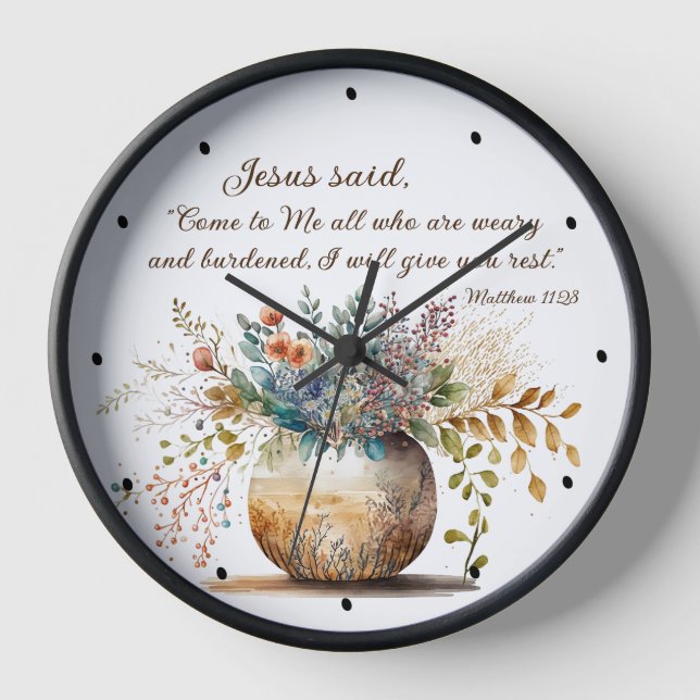 Matthew 11:28 Jesus said, Come to Me Bible Verse  Clock (Front)
