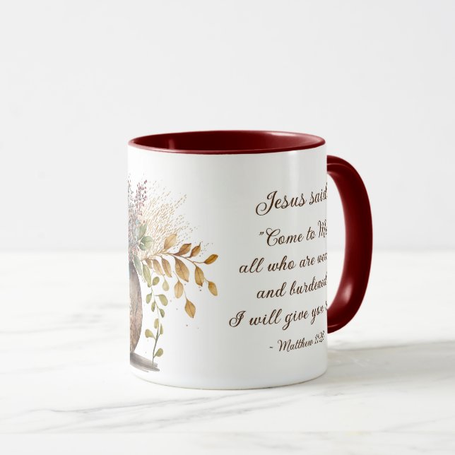 Matthew 11:28 Jesus said, Come to Me Bible Verse Mug (Front Right)