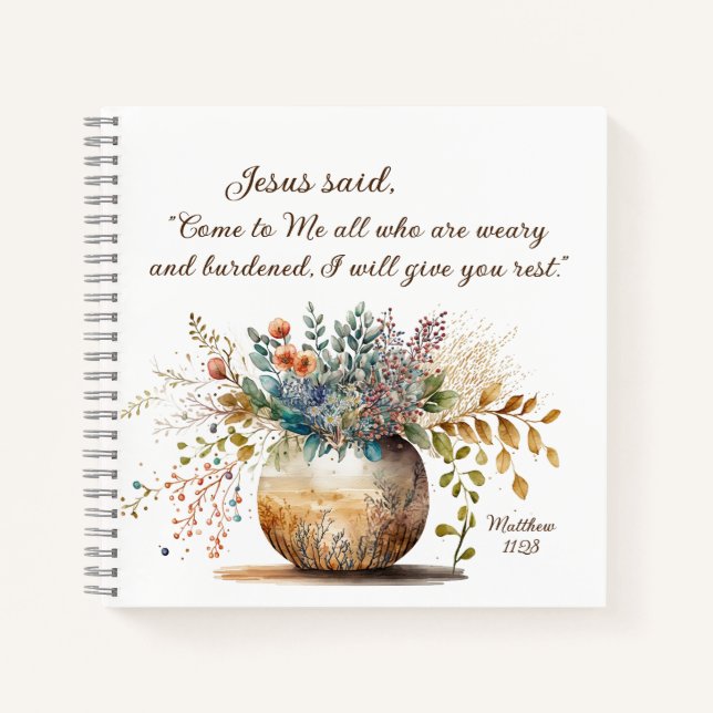 Matthew 11:28 Jesus said, Come to Me Bible Verse  Notebook (Front)
