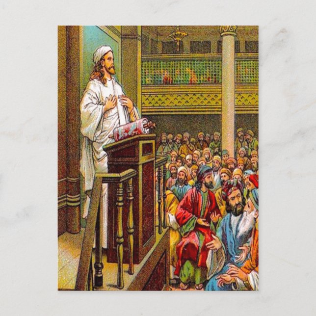 Matthew 13:53-58 Jesus Teaches in the Synagogue po Postcard (Front)