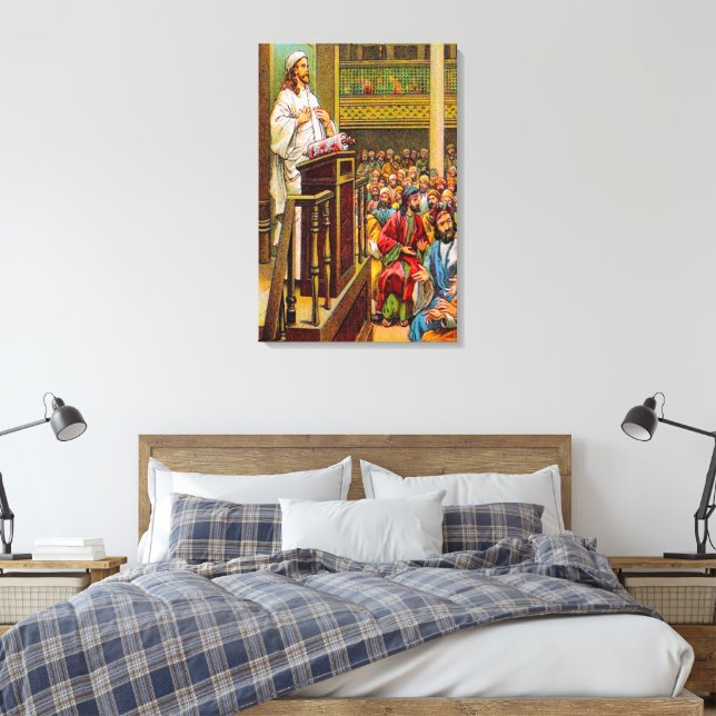 Matthew 13:53-58 Teaches in the Synagogue canvas Print (Insitu (Bedroom))