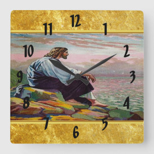 Matthew 14:22-23 Jesus Prays by Himself by the sea Square Wall Clock
