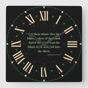 Matthew 15:14 KJV Bible Verse II Roman Numeral Square Wall Clock