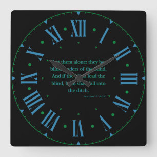 Matthew 15:14 KJV Bible Verse Roman Numeral Square Wall Clock