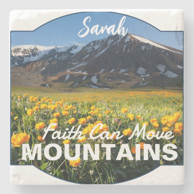 Matthew 17:20 Faith Can Move Mountains Custom Stone Coaster (Front)