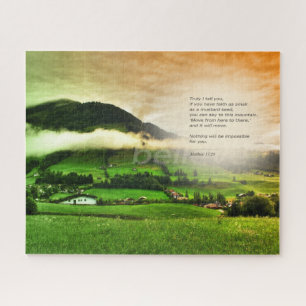 Matthew 17:20 Move mountains bible verse sunset Jigsaw Puzzle