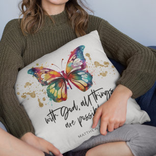 Matthew 19:26 All Things are Possible Butterfly Cushion