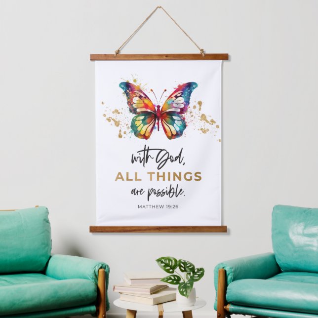 Matthew 19:26 All Things are Possible Butterfly Hanging Tapestry (Living Room)