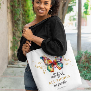 Matthew 19:26 All Things are Possible Butterfly Tote Bag