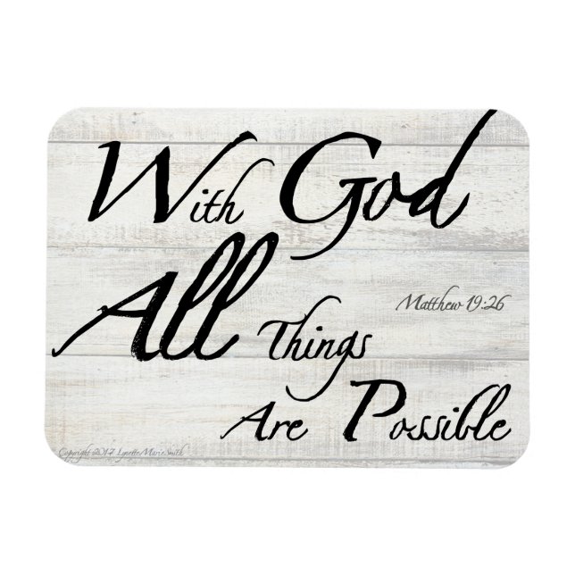 Matthew 19:26 Bible Verse on Woodgrain Magnet (Horizontal)