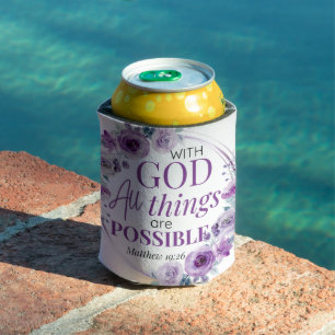 Matthew 19:26 Possible with God Purple Floral Can Cooler