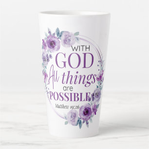 Matthew 19:26 Possible with God Purple Floral Latte Mug