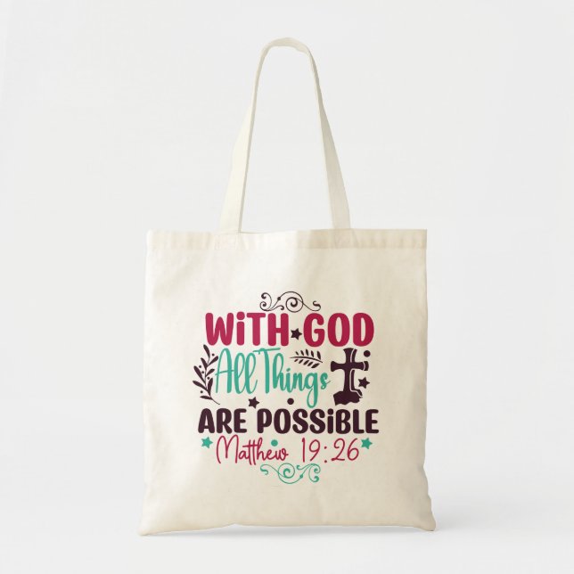 Matthew 19:26 Scripture Tote Bag (Front)