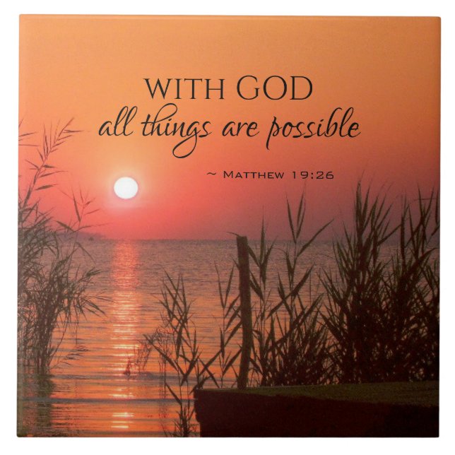 Matthew 19:26 With God all things are possible Ceramic Tile (Front)