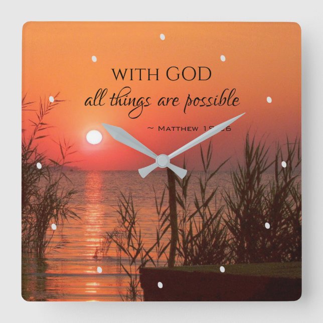 Matthew 19:26 With God all things are possible Square Wall Clock (Front)